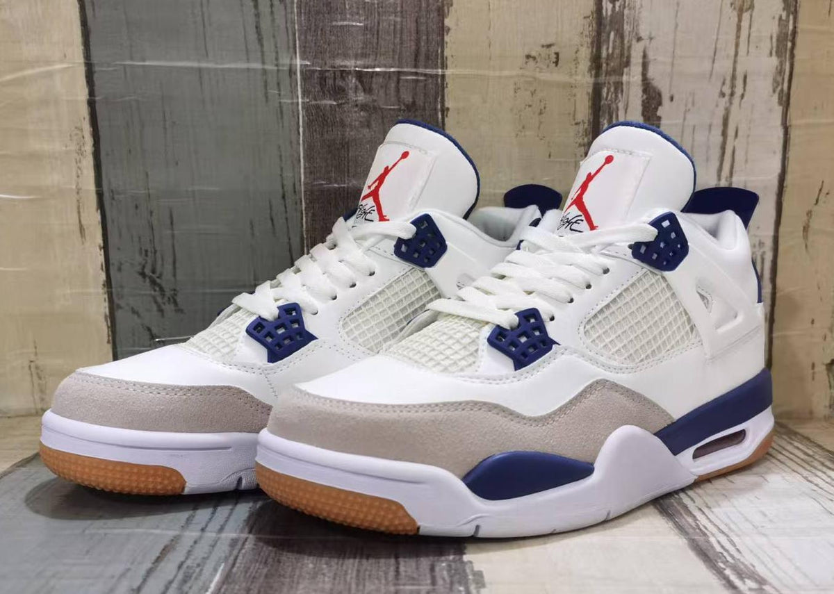 Air Jordan 4 Retro Sneakers – Off-White & Blue
