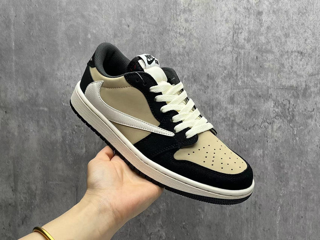 Travis Scott x Air Jordan 1 Low OG SP Beige & Black Reverse Swoosh Sneakers