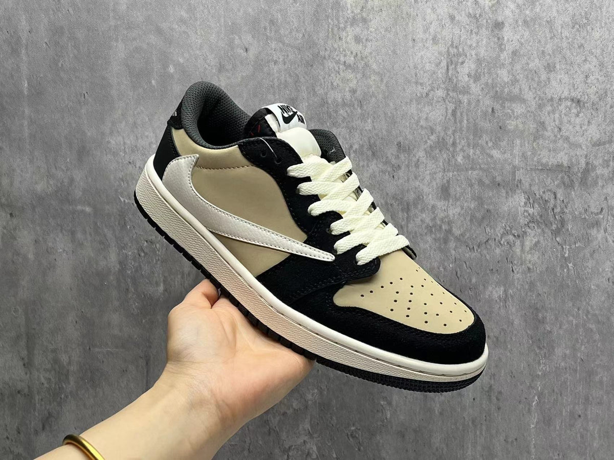 Travis Scott x Air Jordan 1 Low OG SP Beige & Black Reverse Swoosh Sneakers