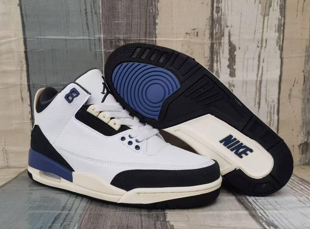 Air Jordan 3 Retro Men's Sneakers - White/Grey/Blue