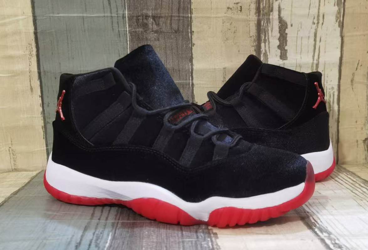 Air Jordan 11 Black & Red Velvet Sneakers for Men & Women