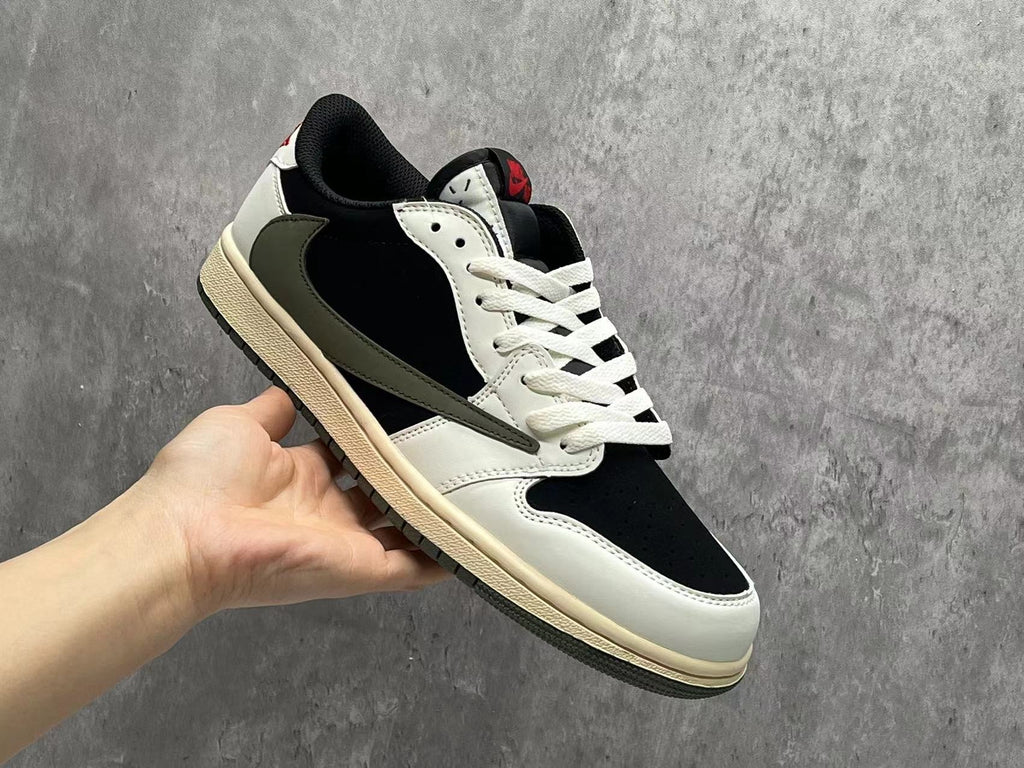 Travis Scott x Air Jordan 1 Low OG SP Black & Olive Reverse Swoosh 5.0 Sneakers