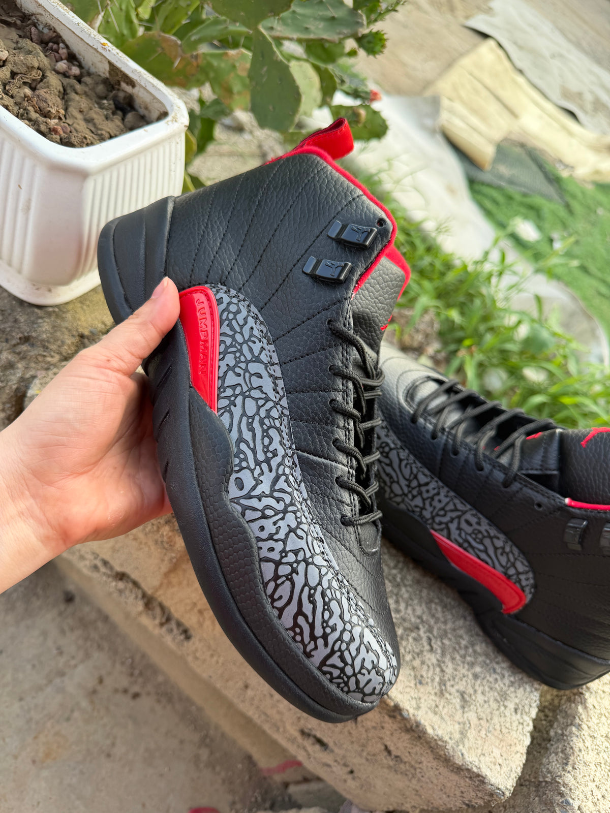 Air Jordan 12 Black Patterned Sneakers – Men's & Women's