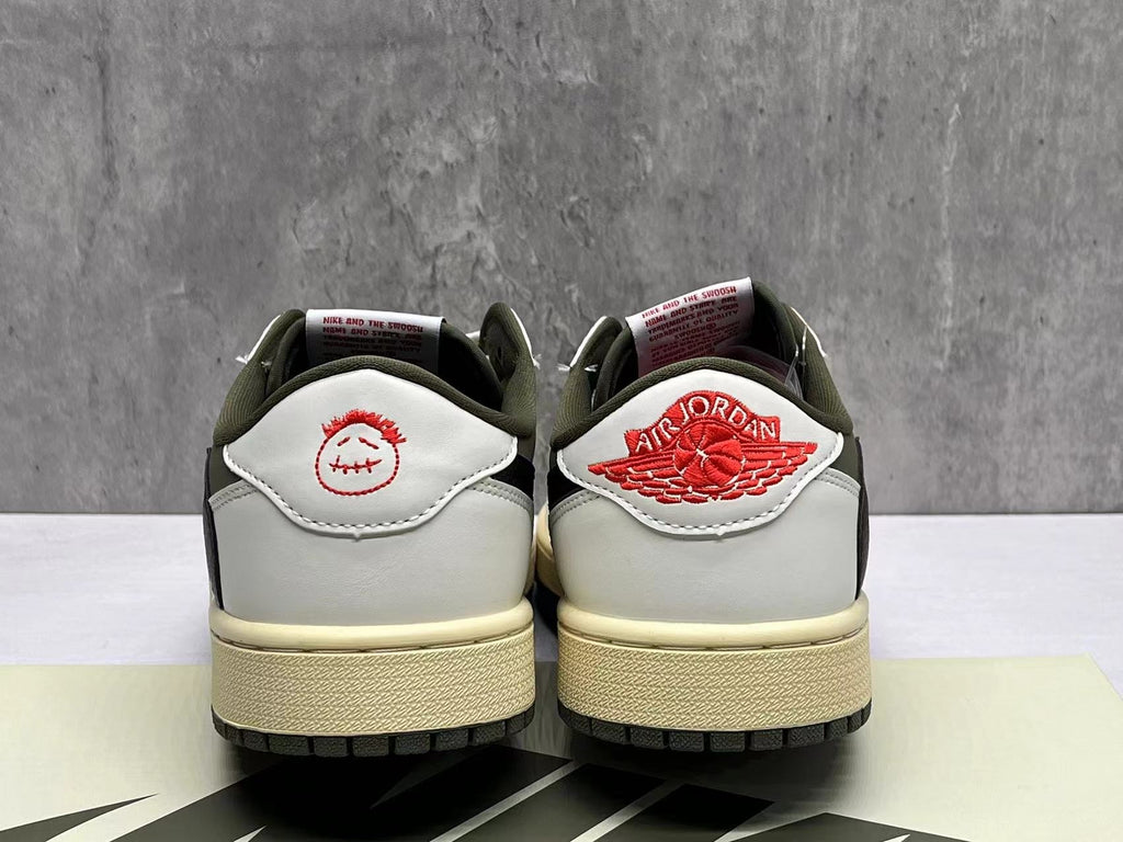 Travis Scott x Air Jordan 1 Low OG SP Beige & Olive Reverse Swoosh Sneakers