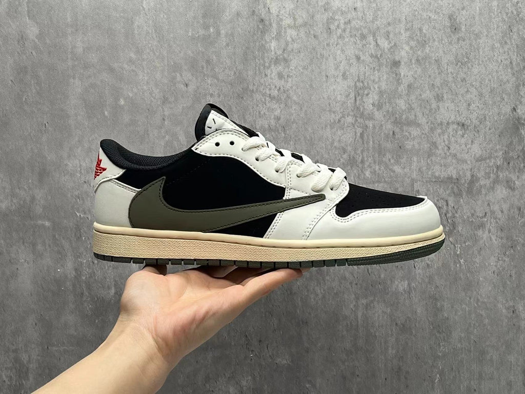 Travis Scott x Air Jordan 1 Low OG SP Black & Olive Reverse Swoosh 5.0 Sneakers