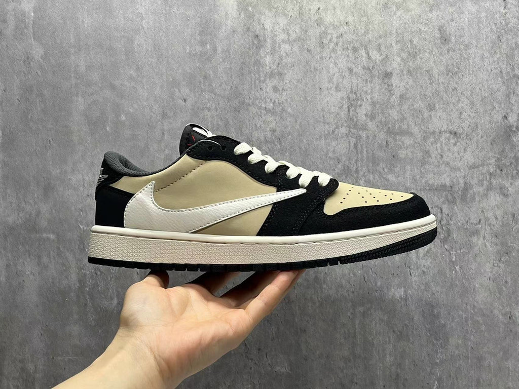 Travis Scott x Air Jordan 1 Low OG SP Beige & Black Reverse Swoosh Sneakers