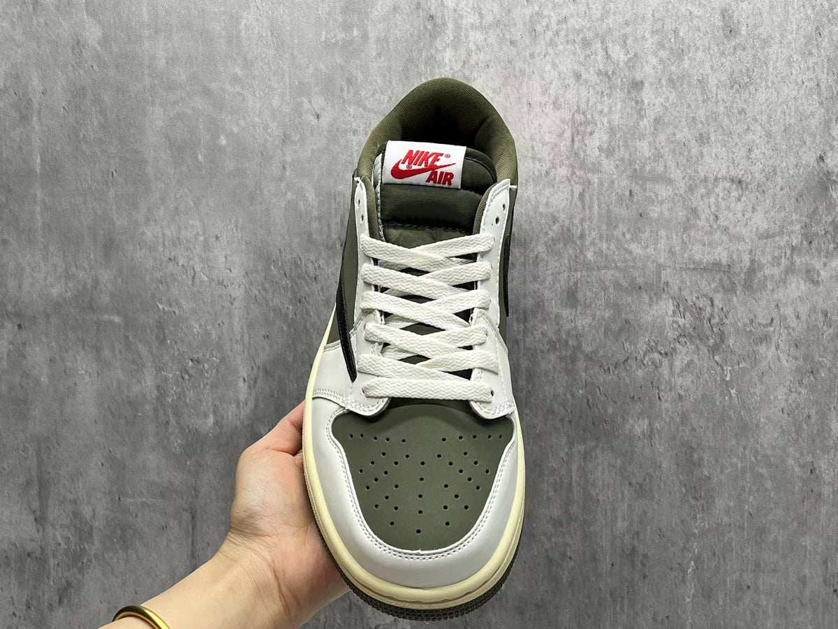Travis Scott x Air Jordan 1 Low OG SP Beige & Olive Reverse Swoosh Sneakers